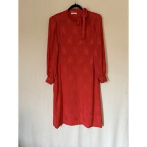 Vtg Kappi Dress 14 Womens Aline Knee Red High Neck Long Sleeve Floral